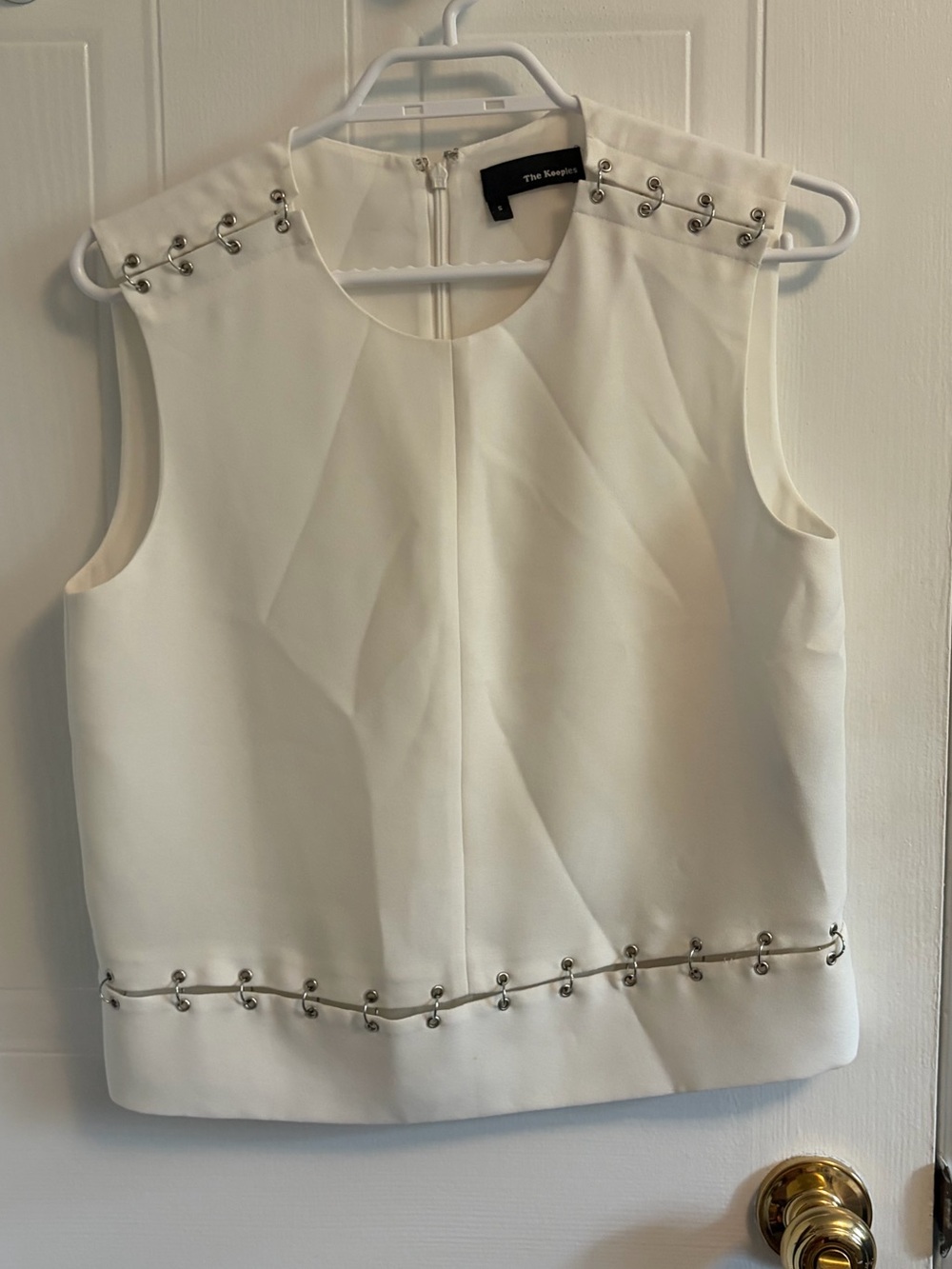 The Kooples Ring and Grommet Ivory Crepe Crop top